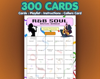 RnB Music Bingo Cards – R&B Soul | 300 Cards | Community Party Game | Name That Artist |