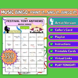 350-Card Festival Tent Anthems | Music Bingo for Holiday Parks, Wedding Venues, Corporate Events | Artist Format | Instant Download PDF