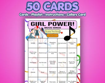 Girl Power Music Bingo Cards | 50 Cards | Hen Party Game | Song Quiz Game
