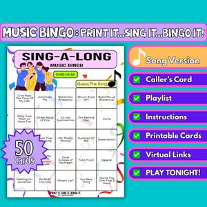 Bingo musical à succès de 50 cartes | Jeu imprimable avec liste de lecture Spotify pour les fêtes, les barbecues et les anniversaires | Téléchargement instantané | Format du morceau