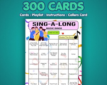 Tarjetas de bingo musical para cantar juntos / 300 tarjetas / Juego de preguntas y respuestas / Adivina la canción /