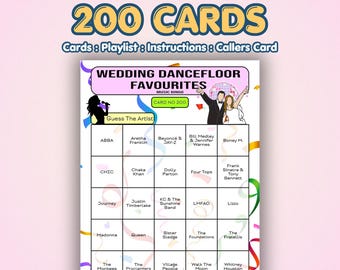 Wedding Music Bingo Cards – Dancefloor Fillers | 200 Cards | Bridal Shower Game | Music Trivia Game
