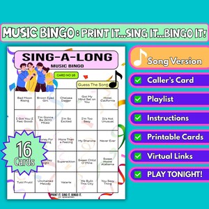 Bingo musical à succès de 16 cartes | Jeu imprimable avec liste de lecture Spotify pour enterrements de vie de jeune fille, barbecues, divertissements en famille | Téléchargement instantané | Format du morceau