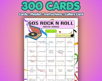 Muziekbingokaarten uit de jaren 60 – Rock N Roll uit de jaren 60 | 50 kaarten | Spel 70e verjaardag | Noem dat nummer