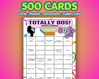 80s Music Bingo Cards – Totally 1980s | 500 Cards | Large Group Game | Name That Artist |