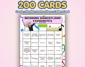 Wedding Music Bingo Cards – Dancefloor Fillers | 200 Cards | Bridal Shower Game | Guess the Song