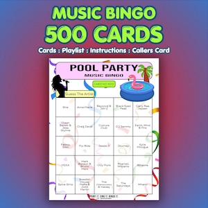 Pool Party Music Bingo Cards | 500 Cards | Charity Event Game | Name That Artist