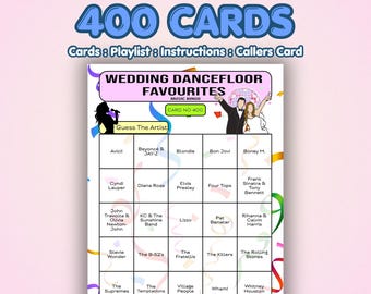 Wedding Music Bingo Cards – Dancefloor Fillers | 400 Cards | Festival Wedding Game | Guess the Artist
