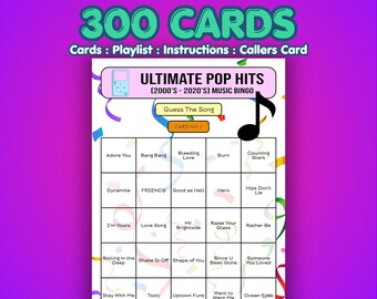 Pop Hits Music Bingo Cards | 300 Cards | Office Party Game | Guess the Song