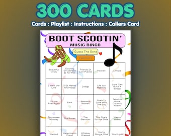 Country Music Bingo Cards – Boot Scootin Bingo | 300 Cards | Office Party Game | Guess the Song |