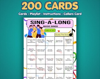 Tarjetas de bingo musical para cantar juntos / 200 tarjetas / Juego para eventos benéficos / Adivina la canción /