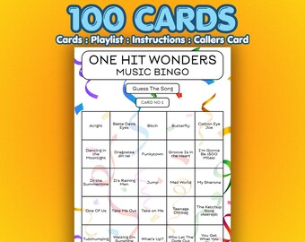 One Hit Wonders Musik Bingo Karten | 100 Karten | Geburtstags-Bingo | Raten Sie das Lied