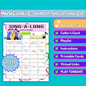 Bingo musical à succès de 100 cartes | Jeu imprimable avec liste de lecture Spotify pour les festivals et les grandes fêtes | Téléchargement instantané | Format du morceau
