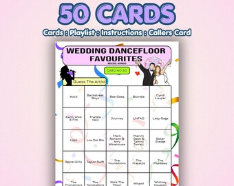 Wedding Music Bingo Cards – Dancefloor Fillers | 50 Cards | Hen Party Game | Name That Artist