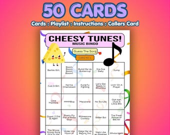Cheesy Tunes Music Bingo Cards | 50 Cards | Hen Party Game | Guess the Song |