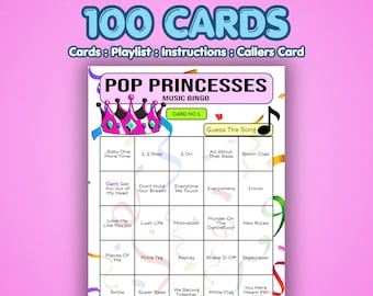 Pop Princesses Music Bingo Cards | 100 Cards | Hen Party Game | Name That Song