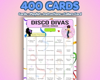 Disco Music Bingo Cards – Disco Divas | 400 Cards | Disco Hen Party | Guess the Artist |