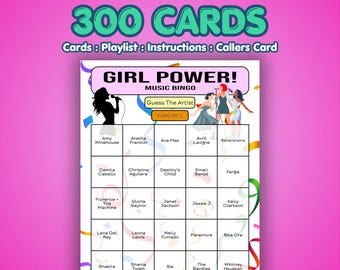 Girl Power Music Bingo Cards | 300 Cards | Fundraiser Game | Music Trivia Game