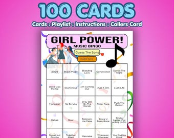 Girl Power Music Bingo Cards | 100 Cards | Hen Party Game | Name That Song