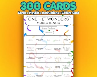 One Hit Wonders Musik Bingo Karten | 300 Karten | Personal Party Spiel | Song Quiz