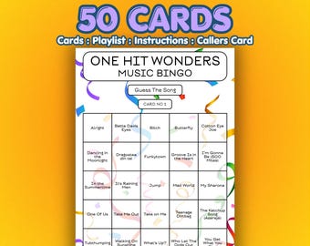 One Hit Wonders Music Bingo Cards | 50 Cards | Girls Night Game | Name That Song |