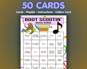 Country Music Bingo Cards – Boot Scootin Bingo | 50 Cards | Hen Party Game | Guess the Song |