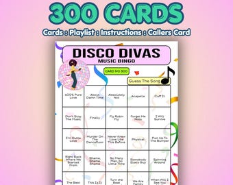 Disco Music Bingo Cards – Disco Divas | 300 Cards | Disco Hen Party | Guess the Song |
