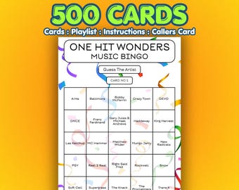 One Hit Wonders Musik Bingo | 500 Karten | Festspiel | Musik Trivia Quiz