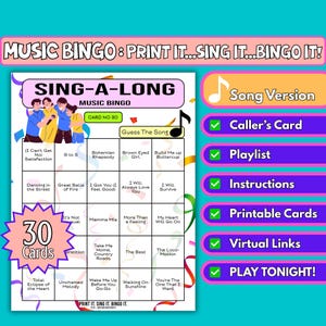 Bingo musical à succès de 30 cartes | Jeu imprimable avec liste de lecture Spotify pour les anniversaires, les barbecues, les enterrements de vie de jeune fille | Téléchargement instantané | Format du morceau