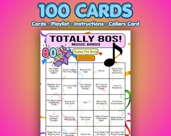 80s Music Bingo Cards – Totally 1980s | 100 Cards | Hen Party Game | Name That Song |