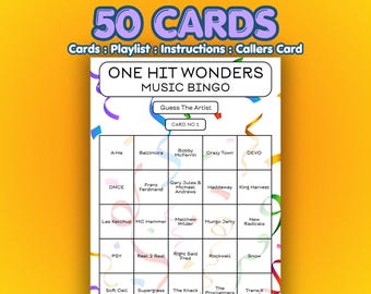 One Hit Wonders Musik Bingo Karten | 50 Karten | Hen Party Spiel | Musik Trivia Quiz