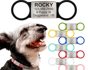 Custom Engraved Pet Slide On Id Tags, Personalized Slide On Big Pet ID Tag, Dog Collars, no jingle dog name tag