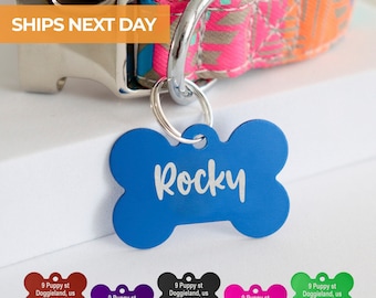 Bone Aluminum Dog ID Collar, Custom Engraved Pet ID Tags, Double sided engraved Funny Dog Tags, bone shape dog ID tag, name tag for pets