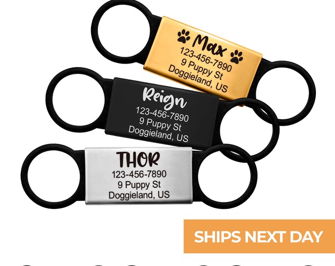 Slide on Dog Tag ID, Silent Dog Tag, No Jingle Cat Tag ID, Custom