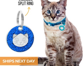 Custom Pet Id Cat Tag, Personalized Engraved Cat Bling ID Tag Cat Collars, Cute Bling Cat Name Tags, Sparkly Cat Collar Tag, Cat Tag Small