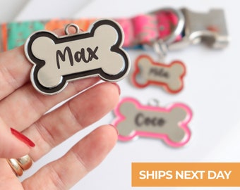 Personalized Bone Stainless Steel Pet ID Tag Dog Collars, Custom Engraved Pet ID Tags, Cute Dog Tags, bone shape dog ID tag, Silent Tags