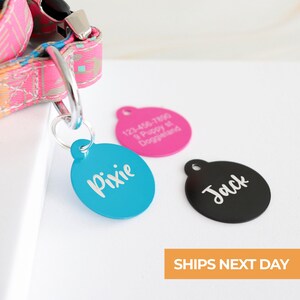 Custom Fancy Pet ID Tag, Personalized Engraved Aluminum Dog ID Tags, Dog Tags, Circle Round Cat ID Tag, Silent Tags, Laser Engraved Tag
