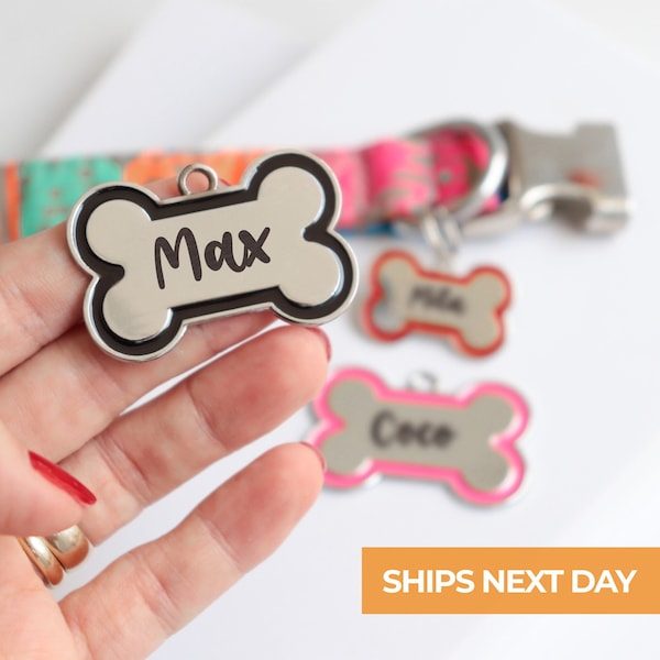 Personalized Bone Stainless Steel Pet ID Tag Dog Collars, Custom Engraved Pet ID Tags, Cute Dog Tags, bone shape dog ID tag, Silent Tags