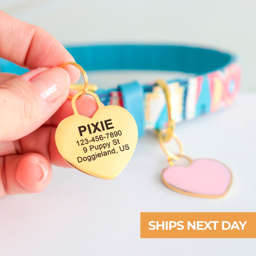 Custom Heart Pet Tag, Engraved Cute Dog ID Tags, Cat Tag Name, Boy