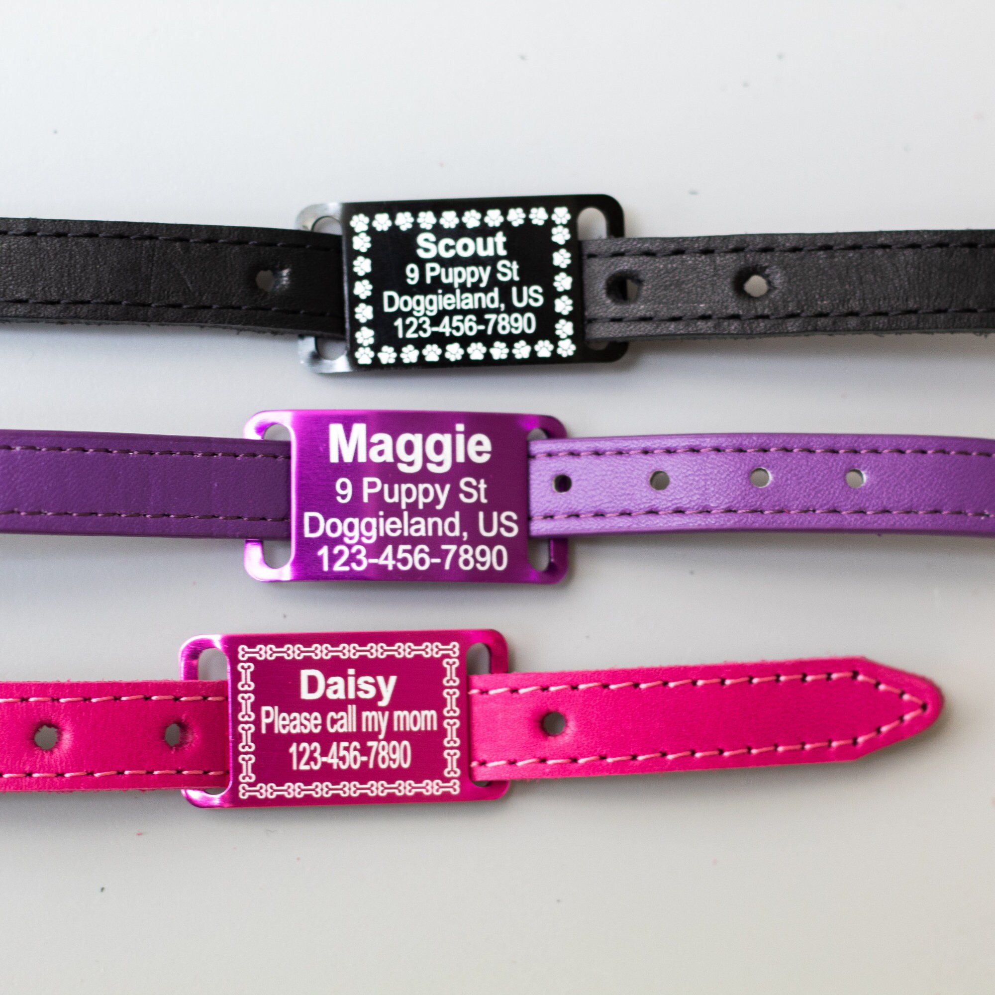 Personalized Slide on Pet ID Tag Dog Collars Custom Engraved Etsy