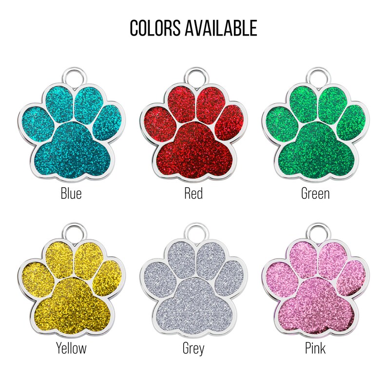 Custom Shiny Paw Cute Dog Tag Engraved Pet ID Tags Sparkling Etsy