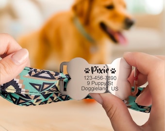 Custom Slide On Fancy Bone Dog Tag, Martingale Dog Tag, Silent Pet ID Collars, Engraved Stainless Steel Dog Tags, Cat Tags, No Jingle ID Tag