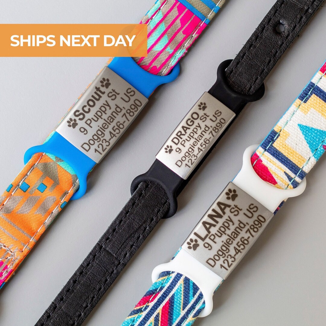 Custom Engraved Pet ID Tags, Personalized Slide on ID Tag Dog Collars