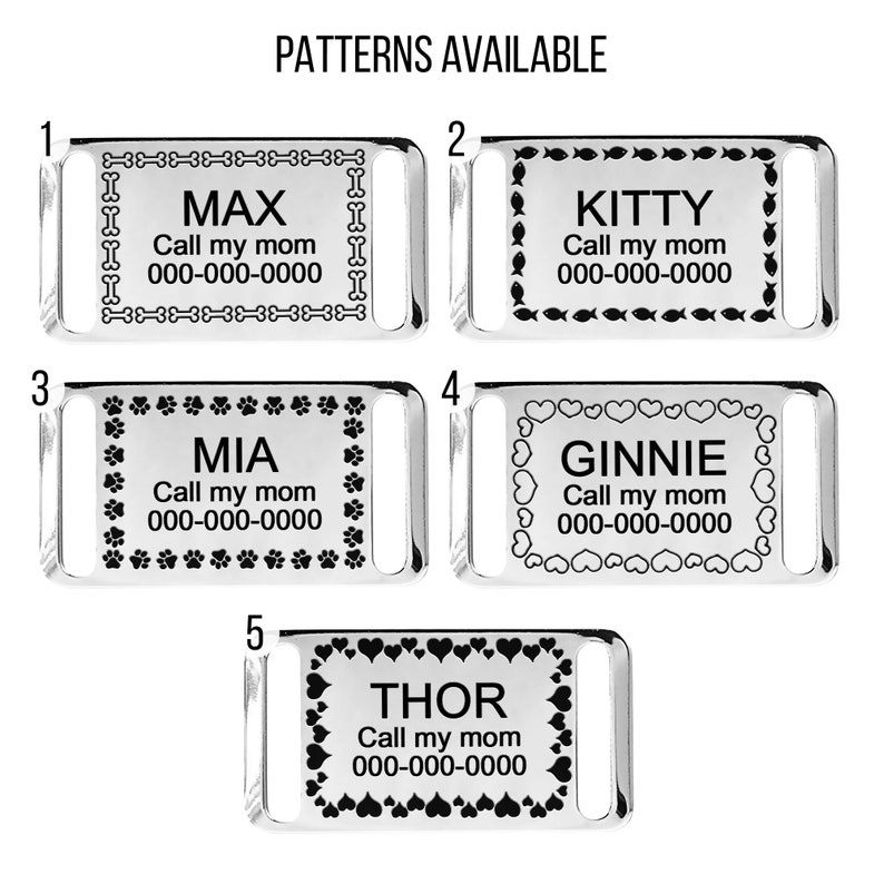 Personalized Slide on Pet ID Tag Dog Collars Custom Engraved Etsy