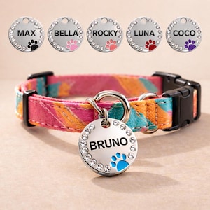 Custom crystals Pet ID Tag, Engraved Cute Dog ID Collar Tags, Personalized Rhinestones Girl Dog Tag, Sparkling Paw Double Sided Pet Tags