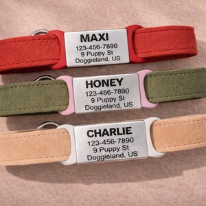 Slide On Dog Tag ID, Silent Dog Tag, No Jingle Cat Tag ID, Custom Engraved Steel Pet ID Tags, Personalized Tag Pet Collars, Dog Name Tag image 1