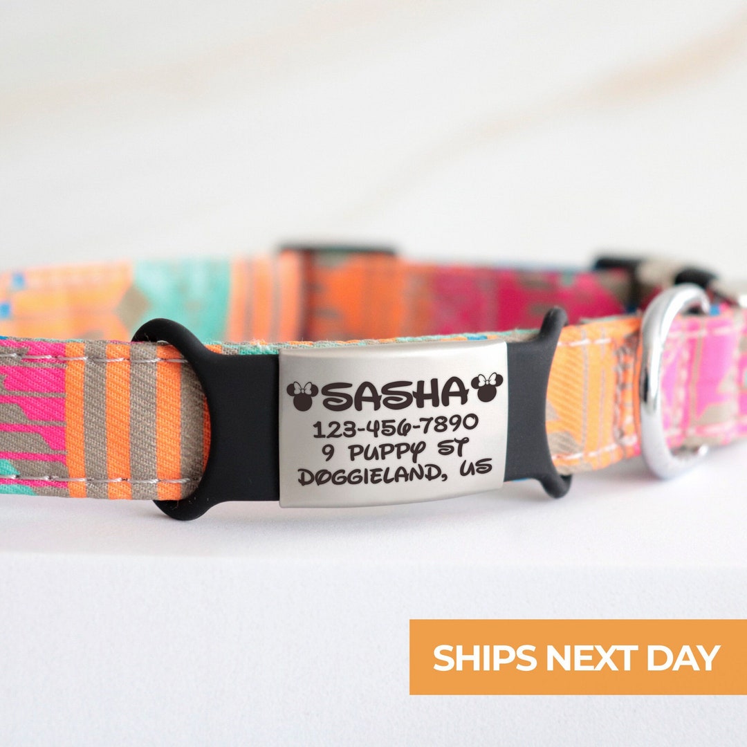 Slide on Disney Mickey Pet ID Tags, Custom Engraved Dog Tag Collars