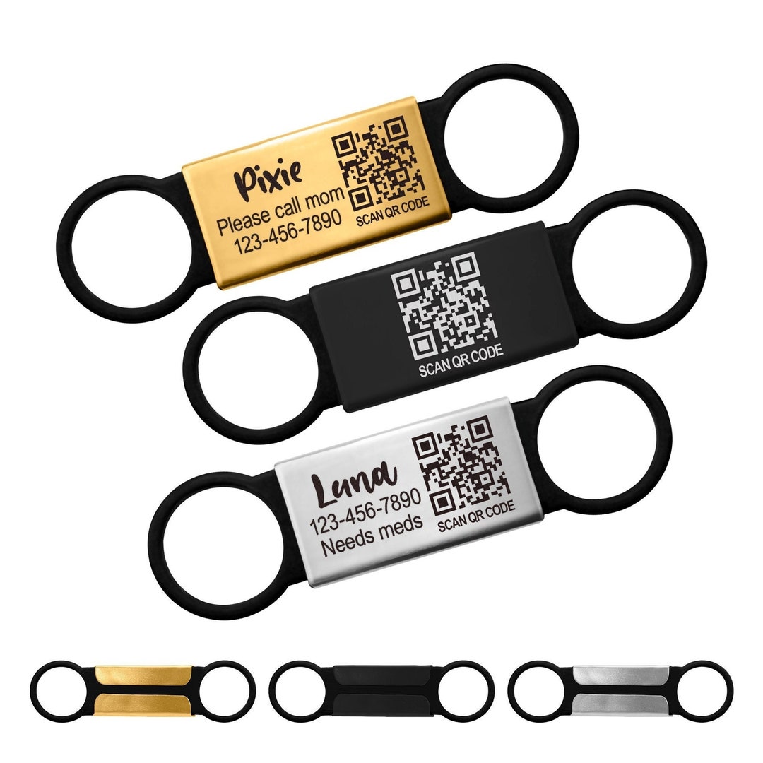 Qr Code Slide on Dog Tag, Custom Scannable Pet ID Tag, Collars Name
