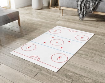 Hockey rink Dobby Rug | Hockey rink rug | Hockey rink bedroom rug | Hockey rink home rug | Hockey Rink Decor | Hockey bedroom