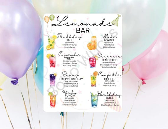 Birthday Lemonade Bar Sign PNG | Digital Download | Lemonade Stand Party Decor | Pink Lemonade Sign | Birthday Party Drink Station Printable
